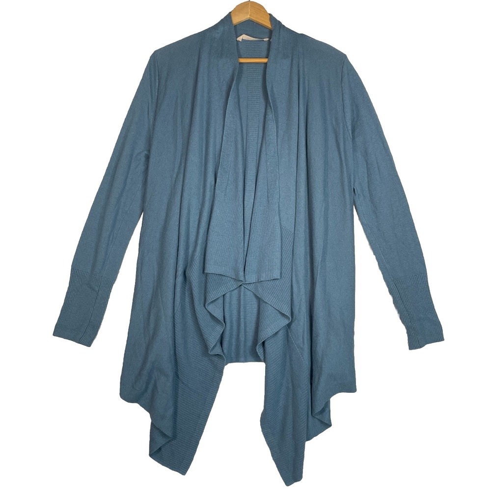 Soft Surroundings Waterfall Wool Blend High Low Open Cardigan Blue Medium